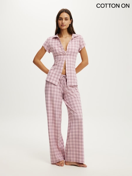 Pink - Cotton On Dreamy Soft Fitted Polo & Wide Leg Pant Set