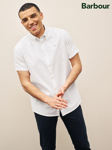 Barbour® White Oxtown Classic Short Sleeve Oxford 100% Cotton Shirt (C29566) | €103