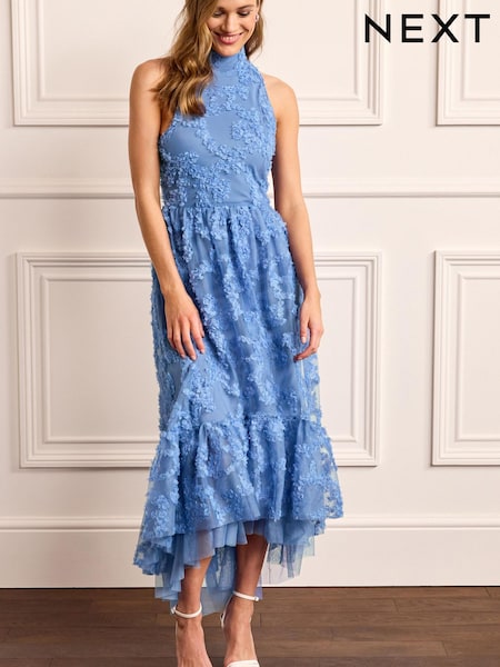 Голубой васильковый - 3D Floral Mesh Midi Dress (C29755) | €41