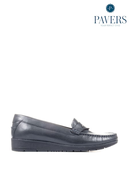 Pavers Blue Wide Fit Leather Penny Loafers (C30107) | AED131