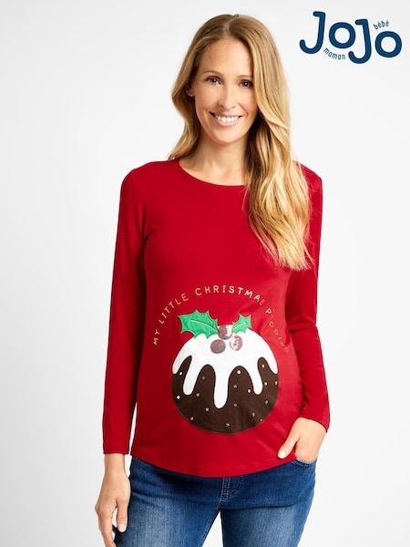 JoJo Maman Bébé Red Christmas Pudding Maternity Top (C30458) | €54