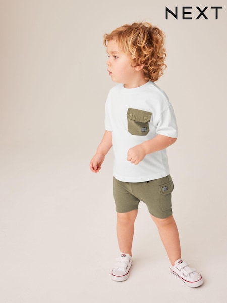 Bel & zelen žep z žepom - 100% Cotton T-Shirt and Shorts Set (3mths-7yrs) (C30526) | € 9 - € 12