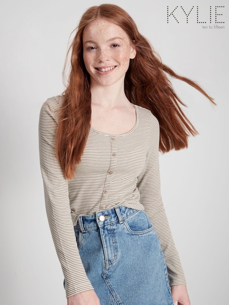 Kylie Teen Grey Stripe Button Top (C30530) | €10