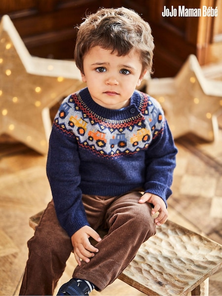 JoJo Maman Bébé Navy Blue Tractor Fairisle Pattern Jumper (C30633) | €47