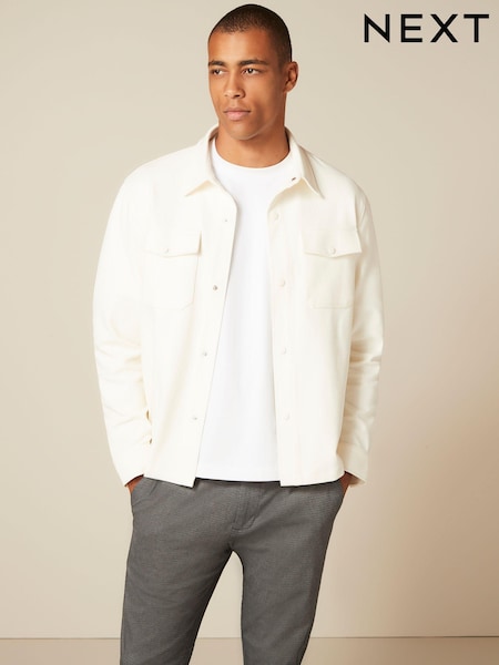 Ecru White Premium Texture Jersey Shacket (C30635) | €16