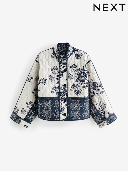 Navy Blue Quilted Floral Jacket (C30658) | €43.50