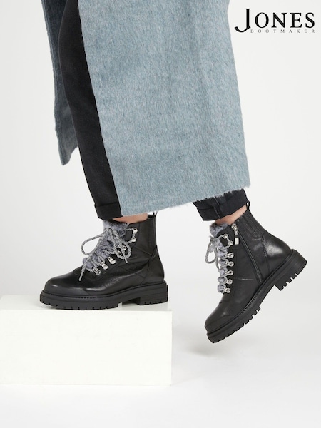 Black - Jones Bootmaker Susanna Leather Black Hiker Boots (C30700) | 501 LEI