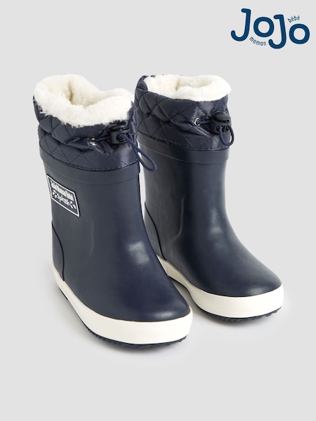 JoJo Maman Bébé Navy Blue Cosy Lined Drawstring Top Wellies (C30819) | €41 - €44