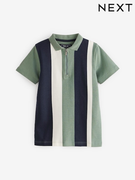 Zelena/mornarsko modra - Short Sleeve Zip Neck Polo Shirt (3-16yrs) (C31066) | € 11 - € 16