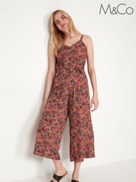 M&Co Brown Floral Paisley Print Jumpsuit (C31238) | €13