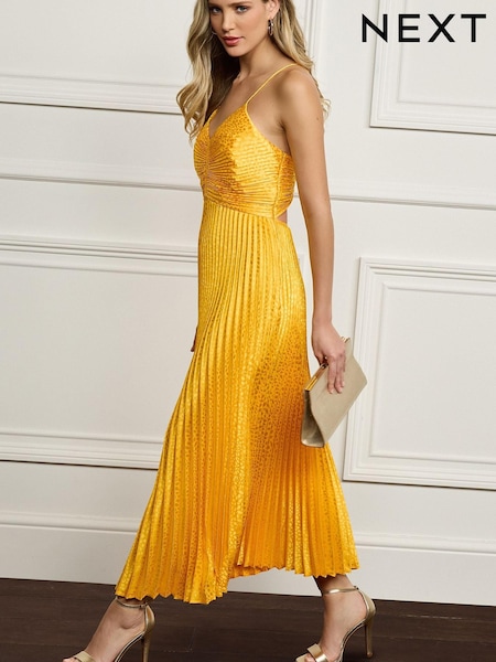 Желтый - Satin Backless Pleated Midi Dress (C31284) | €36