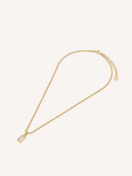Accessorize Stainless Steel Twisted Chain Emerald Cut Pendant White Necklace (C31476) | €17.50