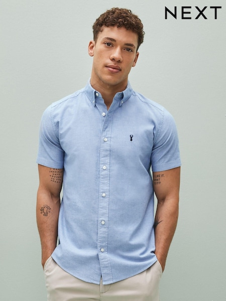 Light Blue Regular Fit Short Sleeve Oxford Shirt (C32279) | EGP1,440