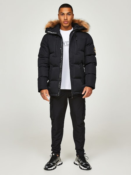 Musta - Zavetti Canada Mens Oshawa 2.0 Puffer Parka Jacket With Detachable Faux Fur (C32527) | €197