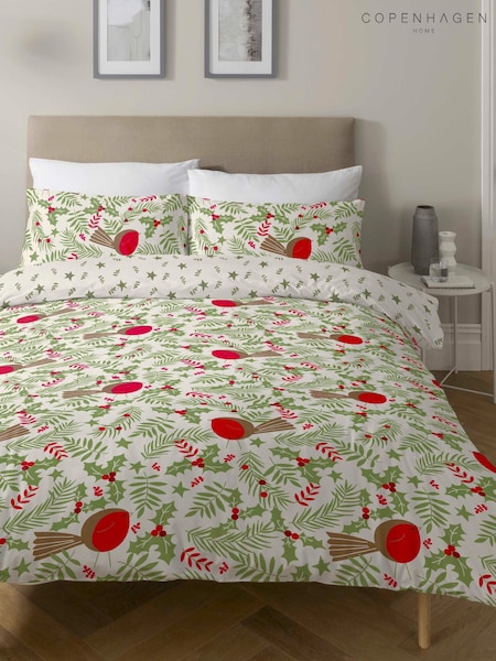 Copenhagen Home Cream Christmas Robins Duvet Cover and Pillowcase Set (C32540) | AED43 - AED73