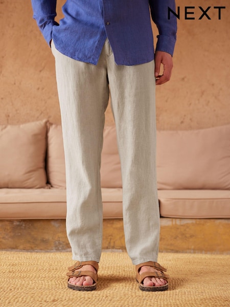 Песочно-бежевый - Signature Leomaster Italian Delave Linen Drawstring Trousers (C32605) | €13