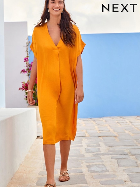 Orange - Robe d’été de plage cache-cœur Satin Kaftan (C32631) | € 3