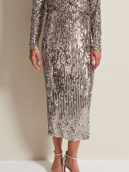 Phase Eight Natural Metallics Milani Sequin Pencil Midi Skirt (C32996) | €63