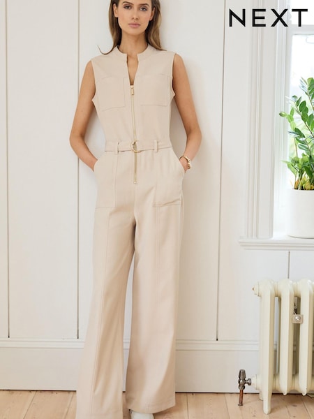 Ecru Cream Utility Belted Jumpsuit (C33026) | €25