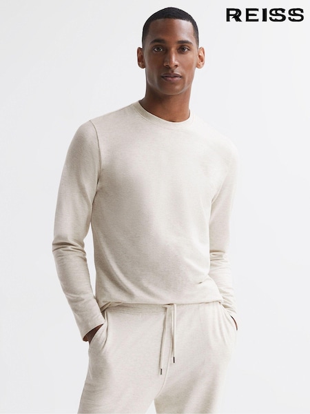 Reiss Oatmeal Melange Adam Crew Neck Fleece Lined Sweatshirt (C33731) | AED490