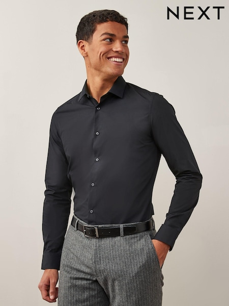 Black Slim Fit Easy Care Single Cuff Smart Shirt (C33750) | 109 QAR