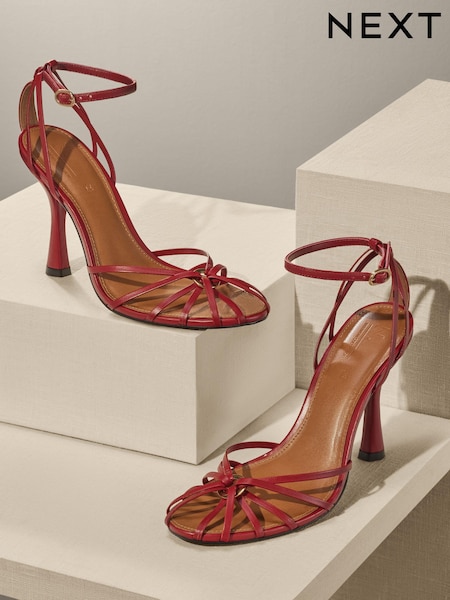 Red Premium Leather Cage Heeled Sandals (C33908) | € 22