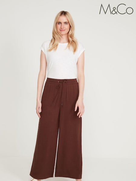 M&Co Brown Linen Wide Leg Trousers (C33970) | €21