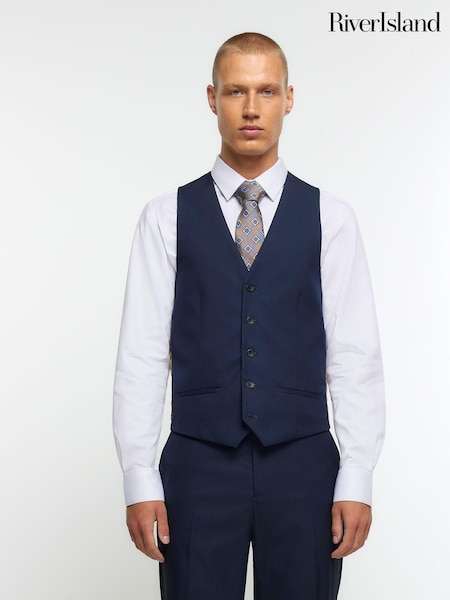 River Island Dark blue Skinny Fit Twill 100% Cotton Waistcoat (C34119) | €28