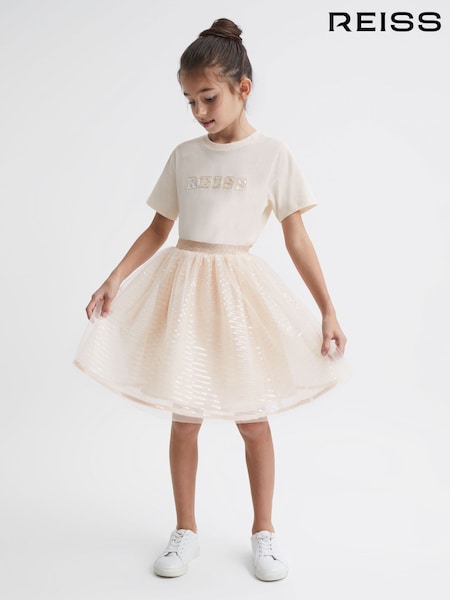 Reiss Pale Pink Charlotta 9-12 yrs Sequin Midi Skirt (C34414) | €78