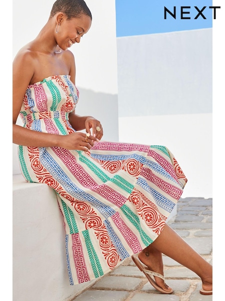 Mehrfarbig gestreift - Multi Stripe Bandeau Midi Summer Dress (C34436) | 27 €