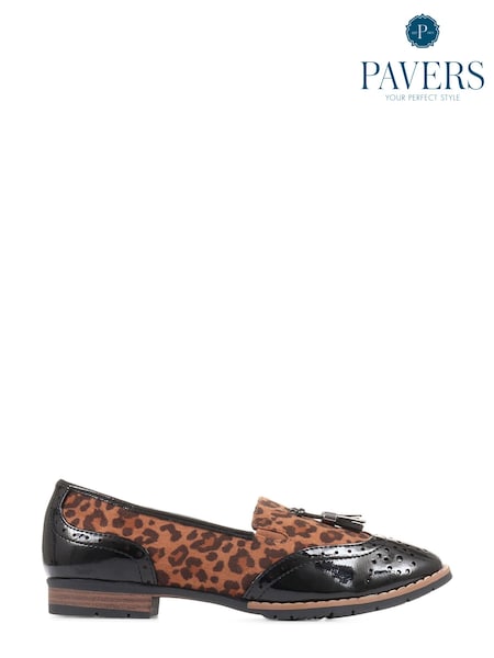 Pavers Wide Fit Patent And Tassel Black Loafers (C34468) | €20