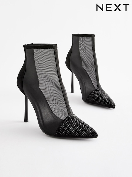 Black Bling Toe Ankle Mesh Boots (C34553) | € 14