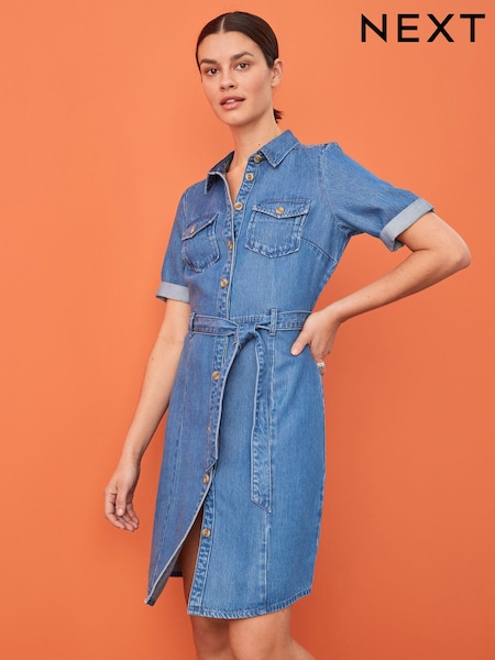 Mittelblau - Utility Detail TENCEL™ Tie Waist Mini Dress (C35171) | 15 €