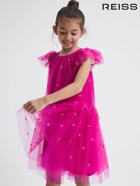 Reiss Bright Pink Fifi 9-12 yrs Tulle Embroidered Dress (C35876) | €95