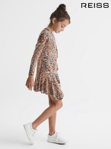 Reiss Brown Print Livia Senior Printed Jersey Dress (C35952) | AED353