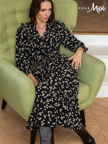 Pour Moi Black Daisy Print Maggie Dress (C36101) | 292 QAR
