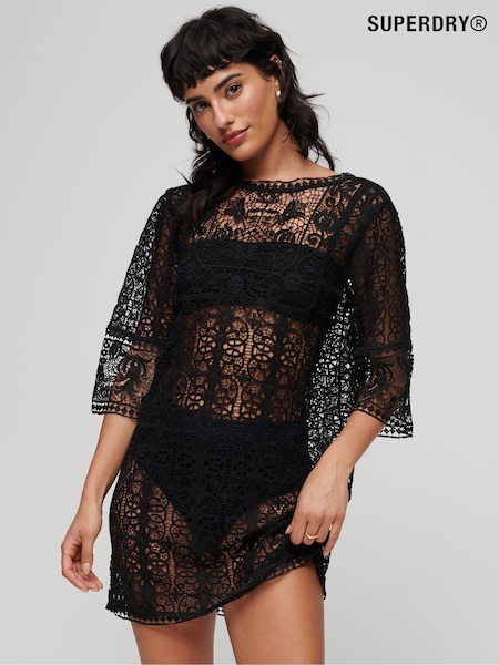 Superdry Black Beach Cover Up Lace Mini Dress (C36437) | €54