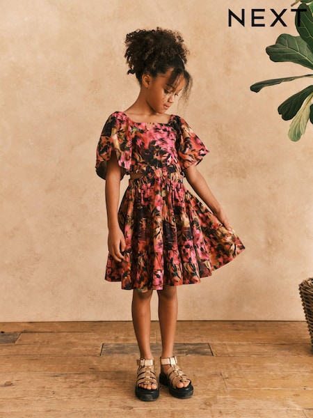 Pink Print Cut Out Detail Dress (3-16yrs) (C36545) | € 11 - € 15