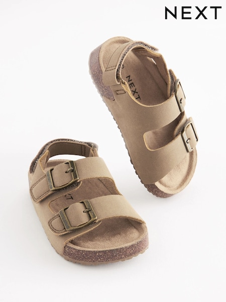 Stone Beige Standard Fit (F) Double Buckle Cushioned Footbed Sandals (C36577) | $31 - $37