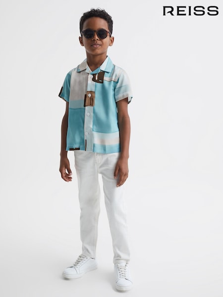 Reiss Teal Deekay 9-12 yrs Slim Fit Cuban Collar Abstract Print Shirt (C36806) | €64