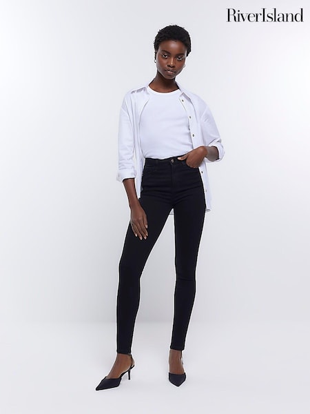 Negru întunecat - Blugi skinny cu talie înaltă River Island (C36886) | 350 LEI