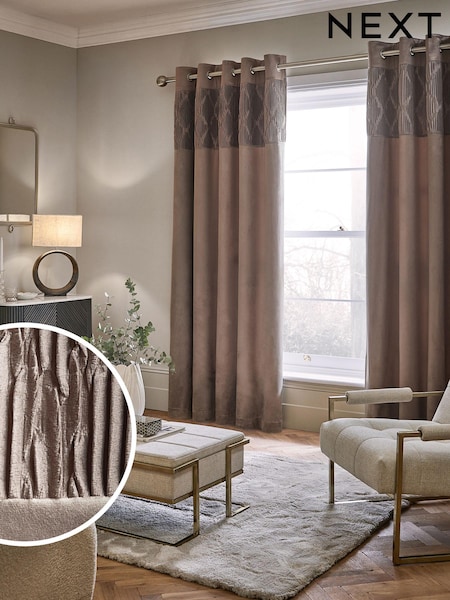 Mink Natural Velvet Pleated Panel Super Thermal Eyelet Curtains (C37156) | €43 - €86