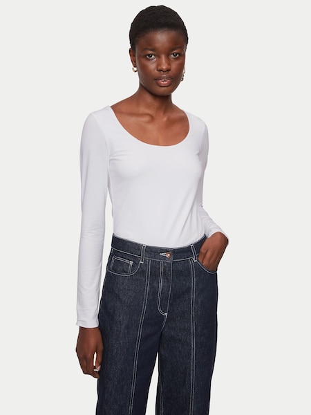 Jigsaw White Double Front Ballet Neck T-Shirt (C37262) | €30