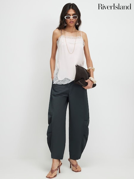 Green - River Island High Rise Barrel Leg Utility Trousers