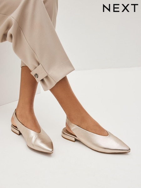 Gold Forever Comfort® Leather Flat Slingbacks (C37486) | €17.50