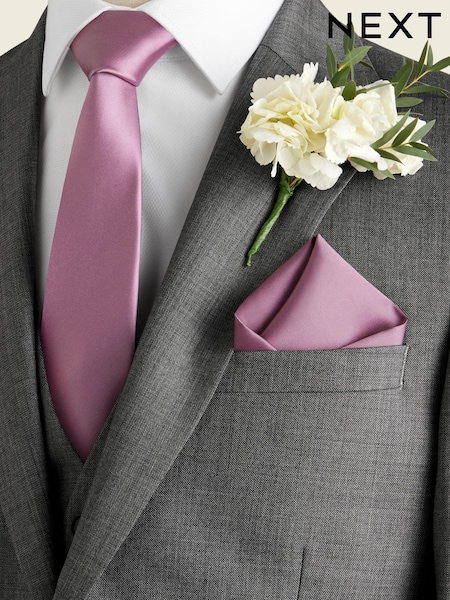 Dusky Pink Slim Silk Tie And Pocket Square Set (C37520) | 69 QAR