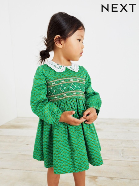 Zelena geo - Printed Shirred Collar Dress (3mths-8yrs) (C37713) | € 18 - € 22