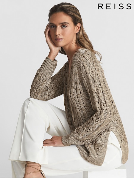 Reiss Gold Vanessa V-Neck Cable Knit Jumper (C37842) | €95