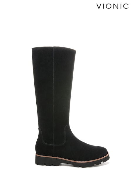 Vionic Gwen Black Waterproof Suede Knee Length Boots (C38252) | €57