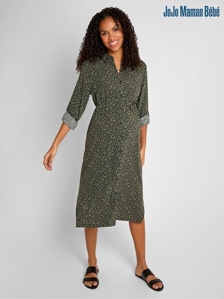JoJo Maman Bébé Khaki Animal Print Shirt Maternity Dress (C38644) | €78